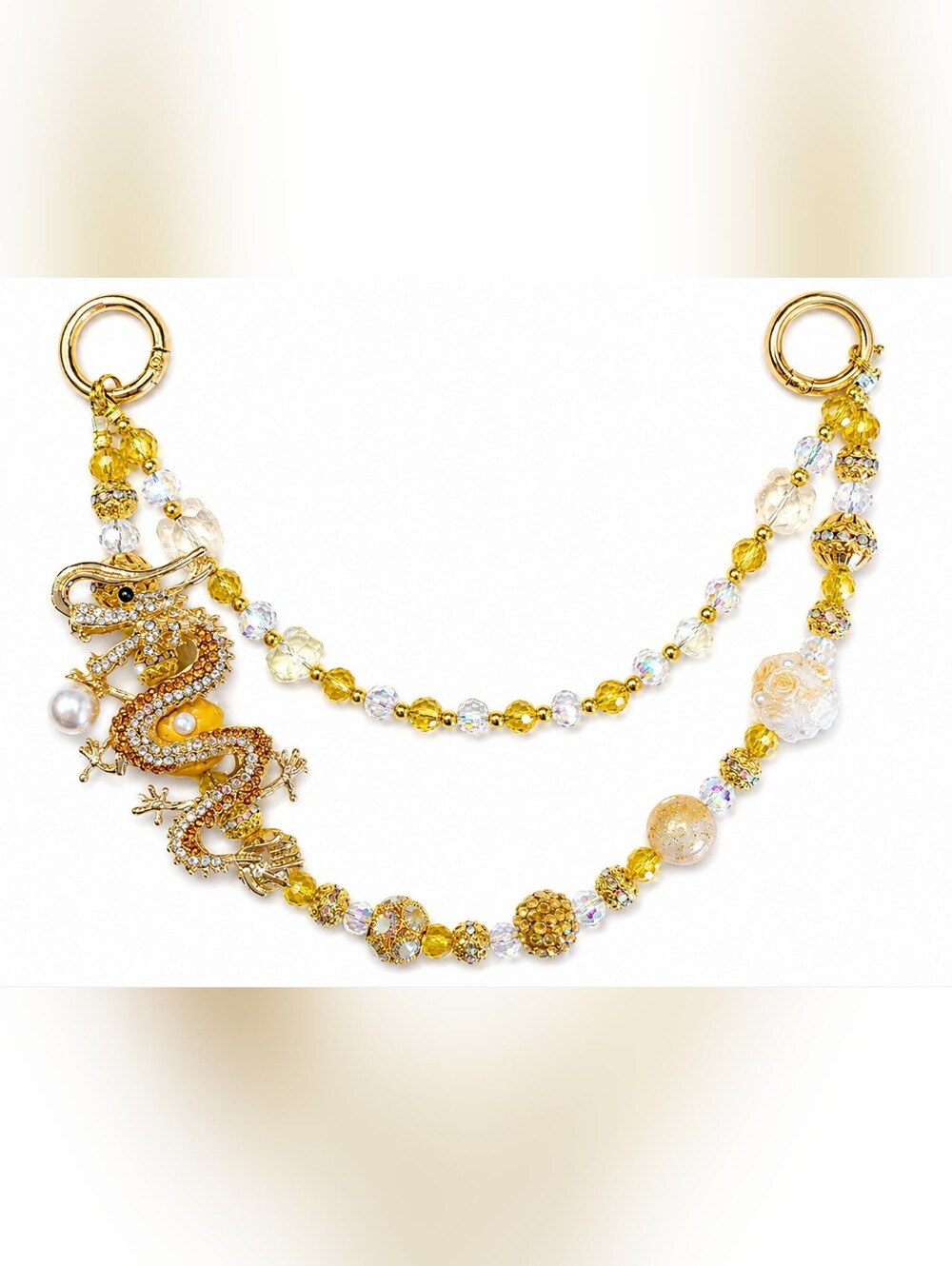 Handmade Golden Dragon Bag Charm | Crystal Beaded Purse Charm | Lucky Dragon